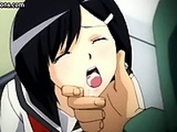 Brunette anime tasting hot jizzload